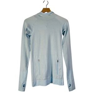 Lululemon Blue Restless Hoodie Full Zip Thumbholes‎ Athletic Top Zip Pockets 4